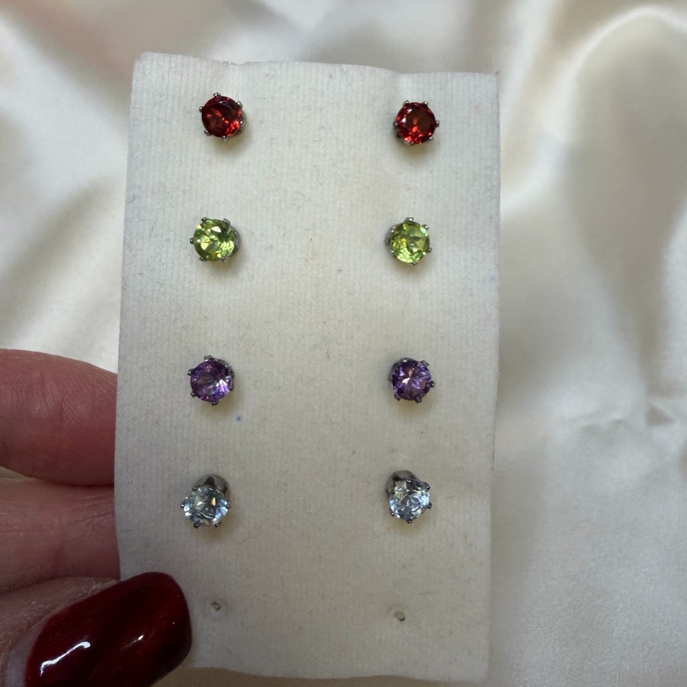 4 pair gemstone stud earrings in sterling silver